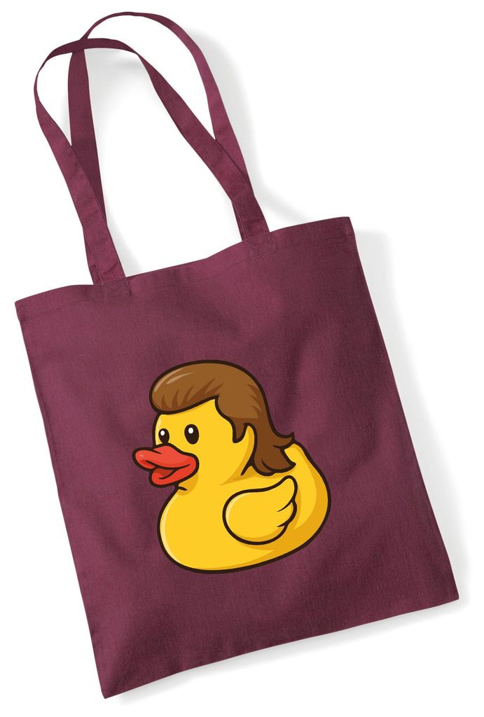 Huuraa Jutebeutel Quietscheente Vokuhila Gummiente 80s 10 Liter Burgundy Baumwolle Tasche Geschenkidee