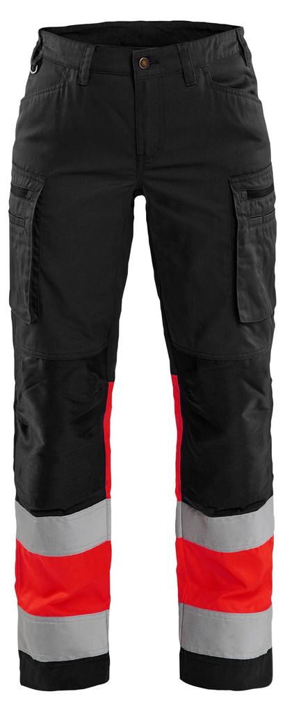 Blakläder Damen High Vis Bundhose mit Stretch 7161 1811 in zwei Farben, Farbe:Schwarz/High Vis Rot, Größe:D20