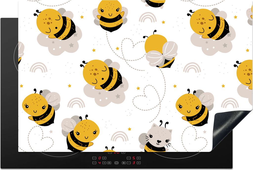 KitchenYeah Herdabdeckplatte Bienen - Muster - Kawaii , 81x52cm, Küche Deko, Glaskeramikfeld Herdabdeckung, Abdeckplatte fùr Kochfeld