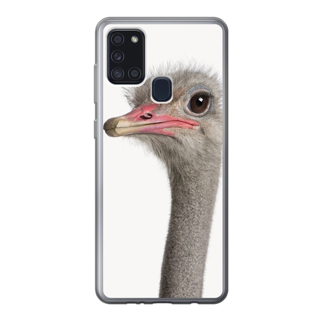 MuchoWow Handyhülle Schutzhülle Hülle für Samsung Galaxy A21s Strauß - Tiere - Kinder - Jungen - Mädchen - Vogel Silikon Softcase Handy Hü...