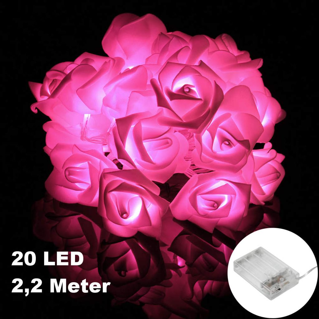 Mode 2M 20 LED Weiß Lichterkette Rosen Lichtgirlande-Hochzeit Tischdeko Batterie 