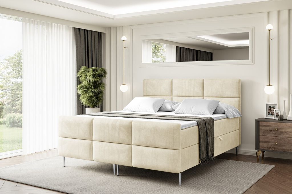 ALTDECOR Boxspringbett mit Silber Füßen, Matratze und Lattenrost, Topper, Fußteil, Polsterbett mit Bettkasten, Bett mit Stauraum H4-Matratze, Do...