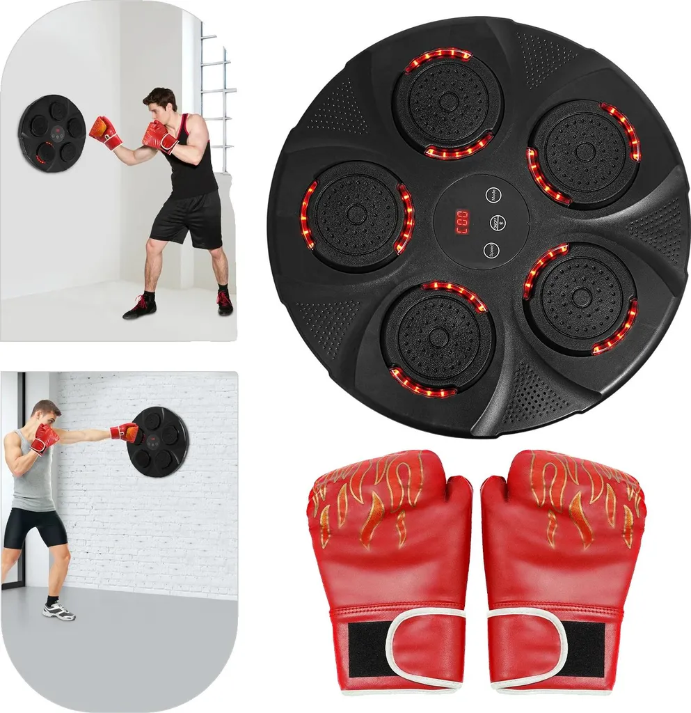 Machine de boxe musicale connectée de 43 cm avec gants de frappe