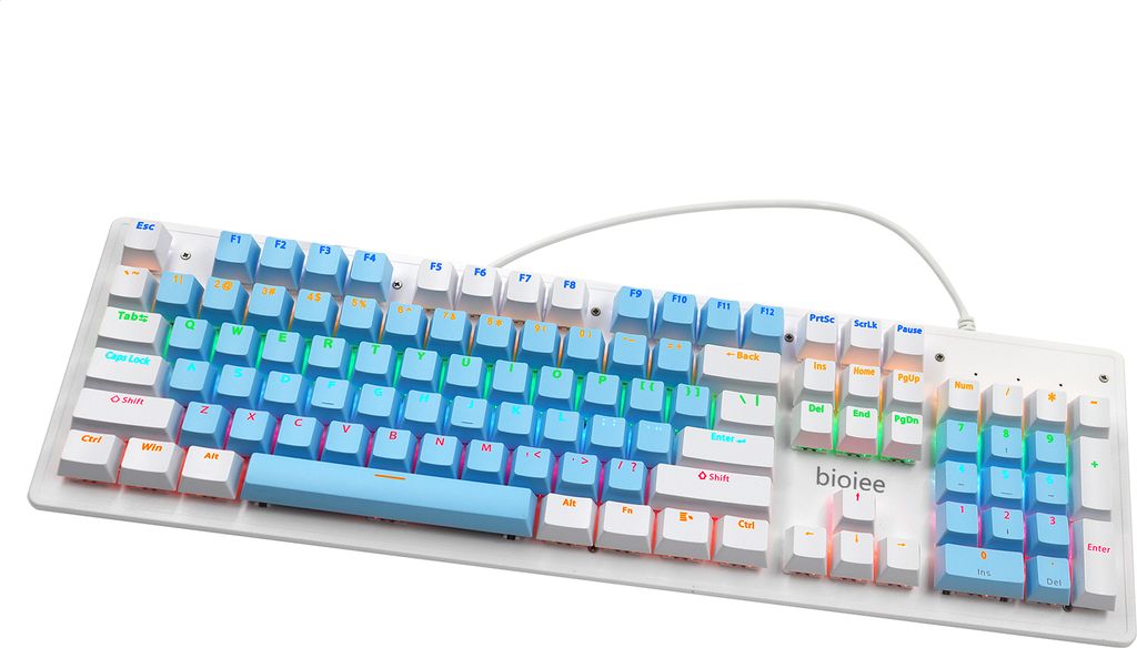 biojee Wired 104-Tasten echte mechanische Gaming-Tastatur Regenbogen-Tastatur mit Hintergrundbeleuchtung fuer Windows PC Laptop fuer Spiele und Buero