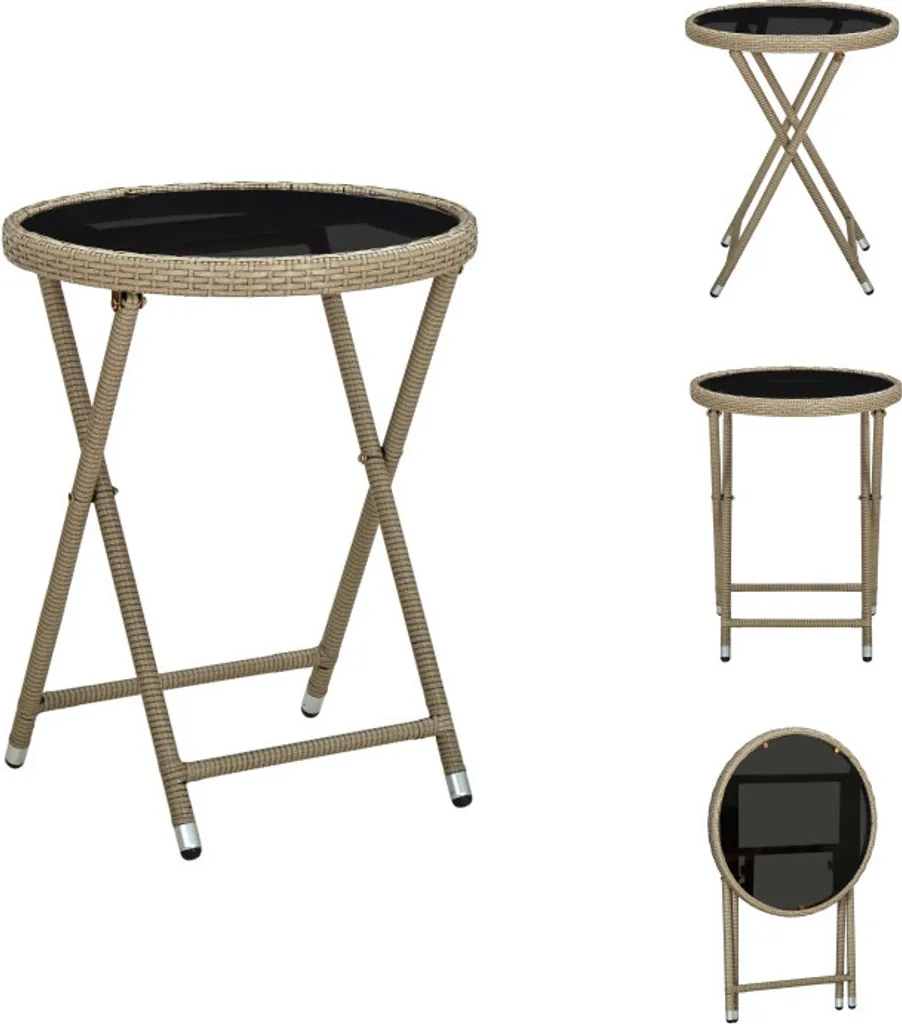 Offerta Tavolino da Esterno Beige 60cm vidaXL Poly Rattan e Vetro