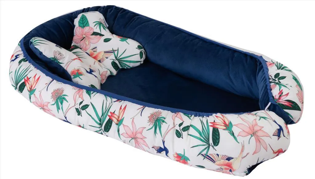 Nid d'ange 80x55 cm en Velours Bleu Motif Licorne pour Sommeil Bébé