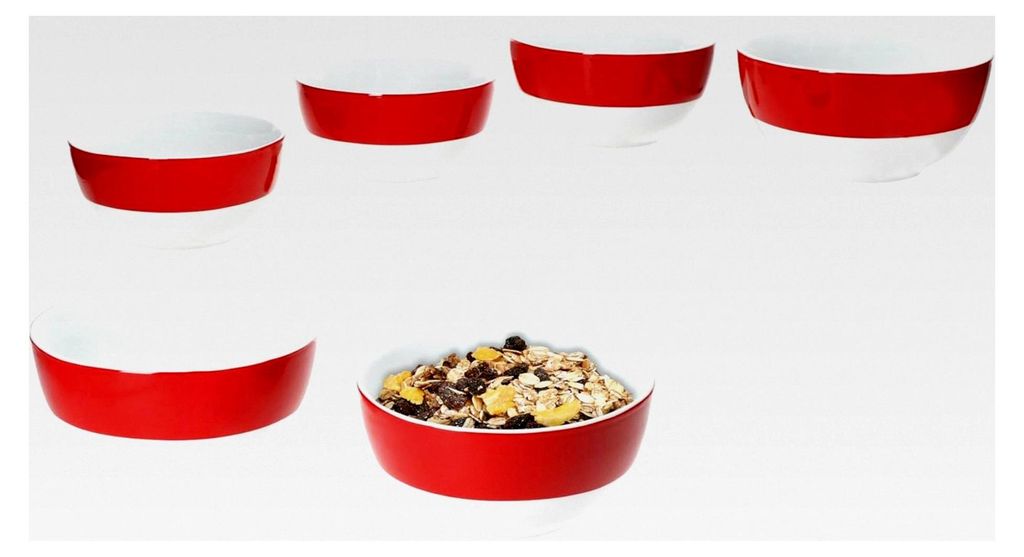 6er Set Schalen Rot 14,3cm I 450ml I farbige Porzellan-Schalen für 6 Personen I Schalen für Salat, Müsli, Chips & Co. I buntes Geschirr für Fr...