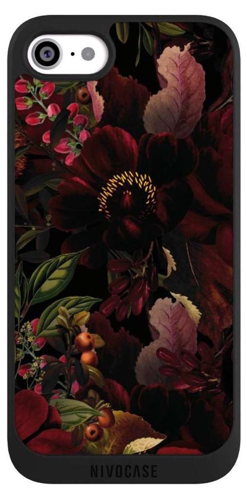 NIVOCASE Handyhülle für Apple iPhone SE (2022) Hülle NIVOpure Case Schwarz Blumen Utart Wiese
