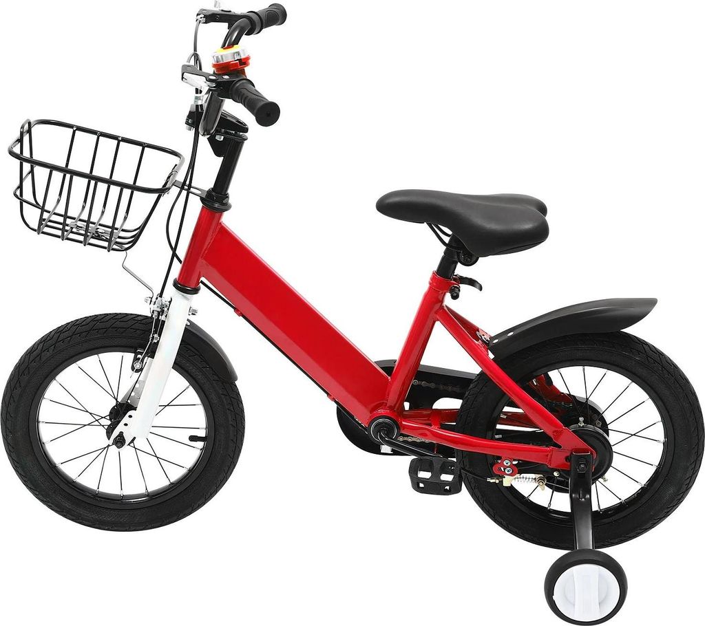 Kinderfahrrad - 35 cm Räder - Stützräder & Korb - Verstellbare Sattelhöhe 50–60 cm - Rahmen aus Kohlenstoffstahl - Für 3–5 Jahre - Rot