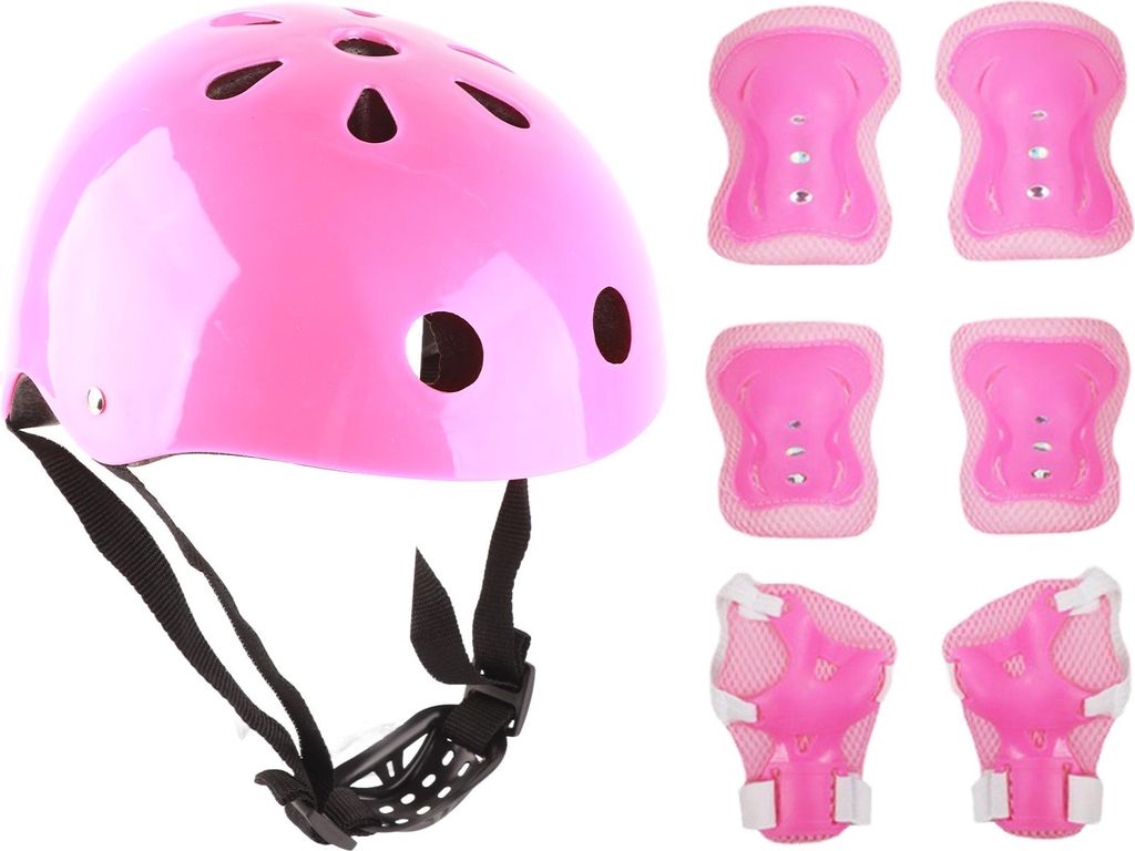 Kinderhelm-Schutzausrüstungsset Schaumstoff-Ellbogen- und Knieschützer für Balance-Car, Roller, Rollschuhlaufen, rosa