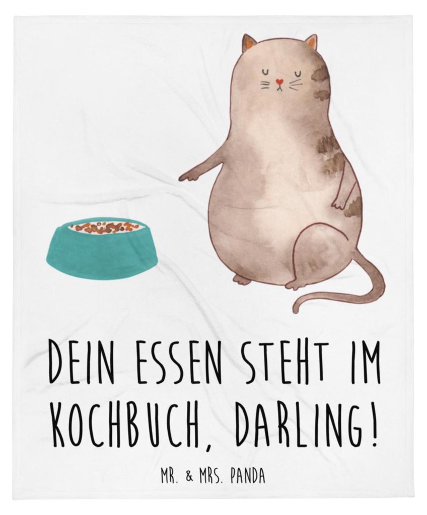 Mr. & Mrs. Panda Bettdecke Katze Fressen - Weiß - Geschenk, Decke, Kuscheldecke, Sofaüberwurf, Tagesdecke, Bettüberwurf
