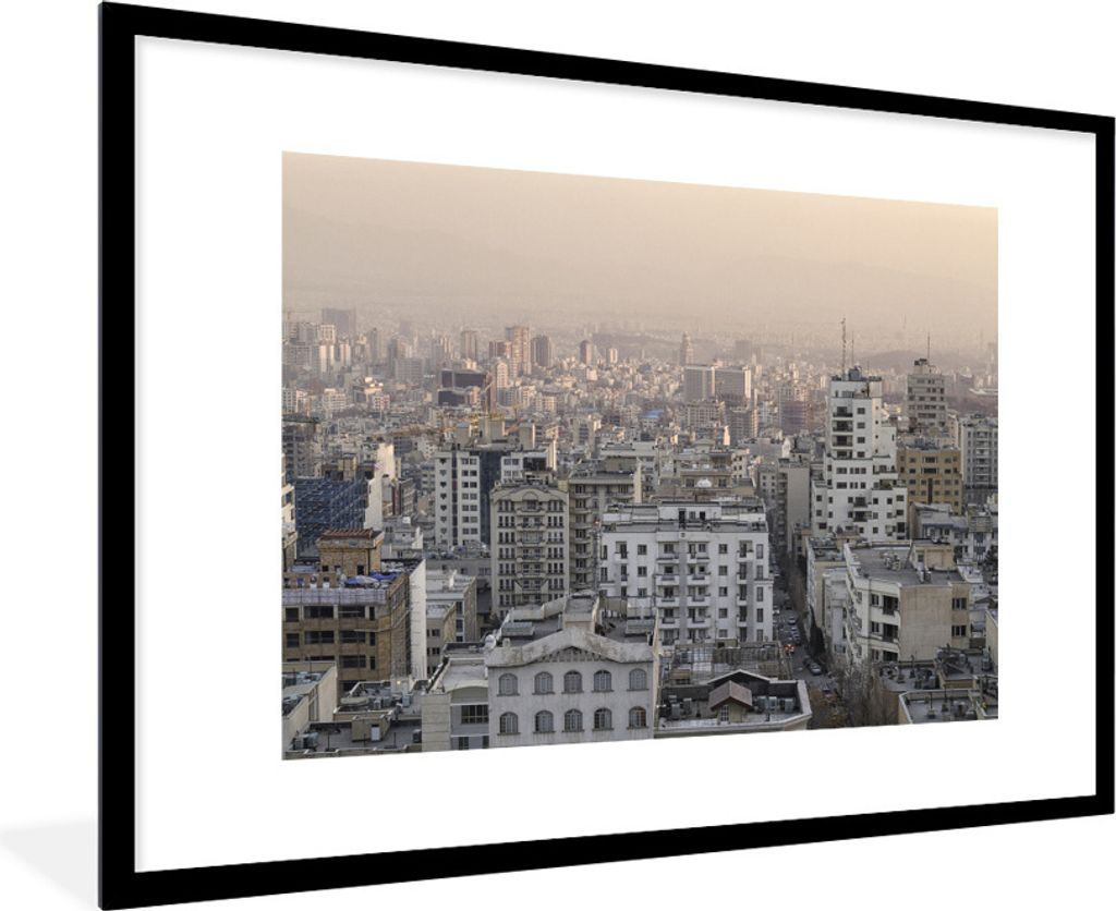 MuchoWow Gerahmtes Poster Sonnenuntergang über Teheran im Iran 90x60 cm - Poster mit Schwarzem Bilderrahmen Wandposter Rahmen Foto Bilder - Wand...
