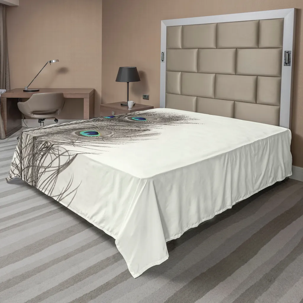 Drap de Lit Confortable en Tissu Doux, Imprimé Plumes de Paon Bleu