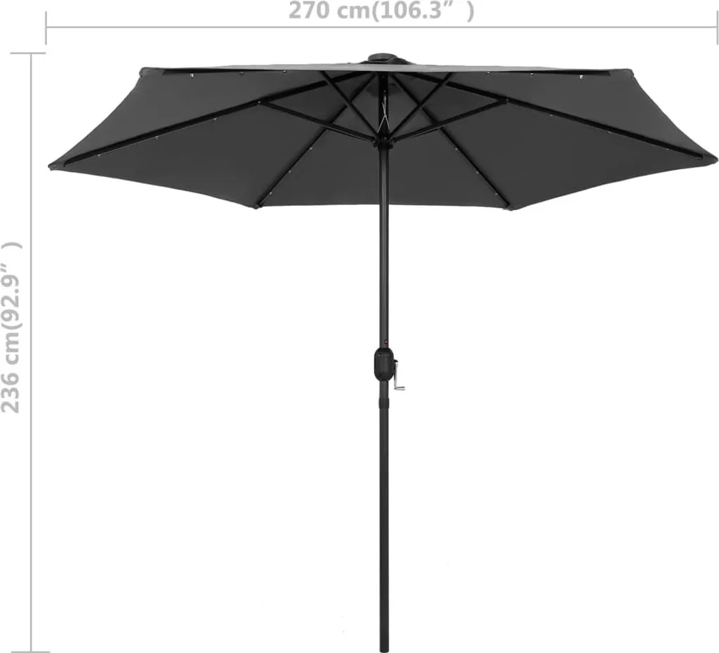 Parasol de terrasse LED 270 cm anthracite idéal pour soirées d'été