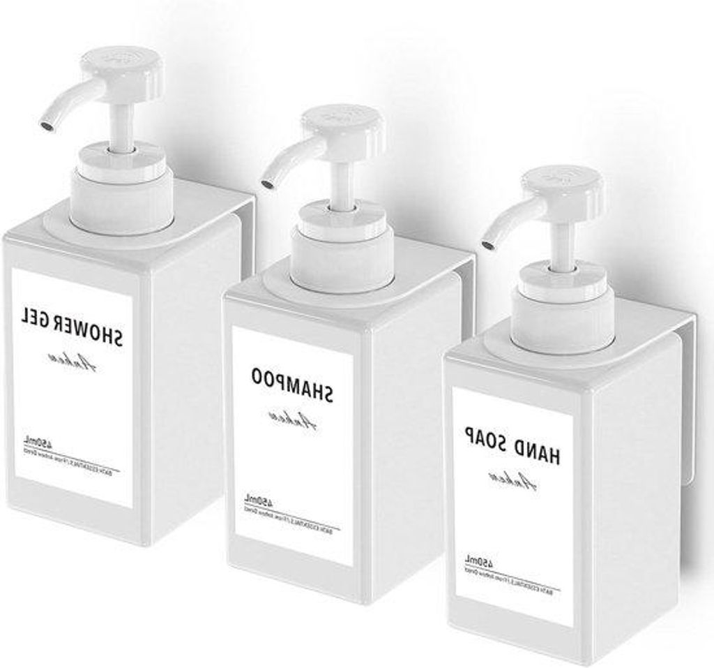 Drei Wandmontierte Seifenbehälter 450 ml mit Etiketten ohne Bohren für Küche und Badezimmer - Weiß