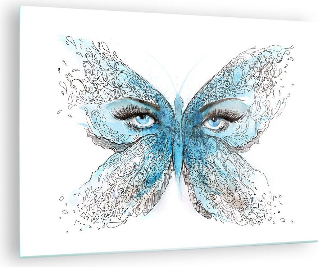 Bilder auf glas - Illustration Gesicht Schmetterling Wimper - 70x50cm - Glasbilder - Wandbilder - Kunstdruck - Wanddekoration aus Glas - Glas Bilde...