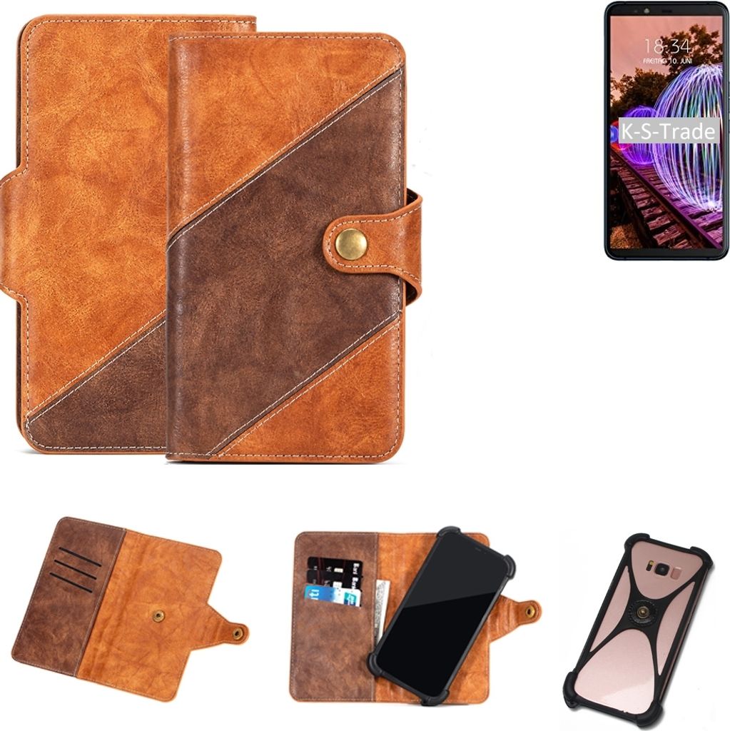 K-S-Trade Handy-Hülle Schutz-Hülle Bookstyle Case Wallet-Case kompatibel mit JVC J20 Handy Cover Bumper Kantenschutz Smartphone dunkelbraun braun 1x