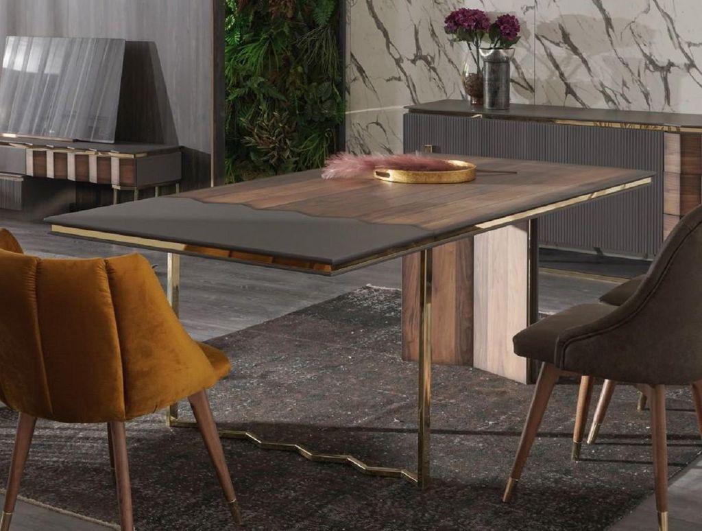 Casa Padrino Luxus Esstisch Braun / Grau / Gold 220 x 105 x H. 75 cm - Rechteckiger Küchentisch - Esszimmer Möbel - Küchen Möbel - Luxus Möbel...