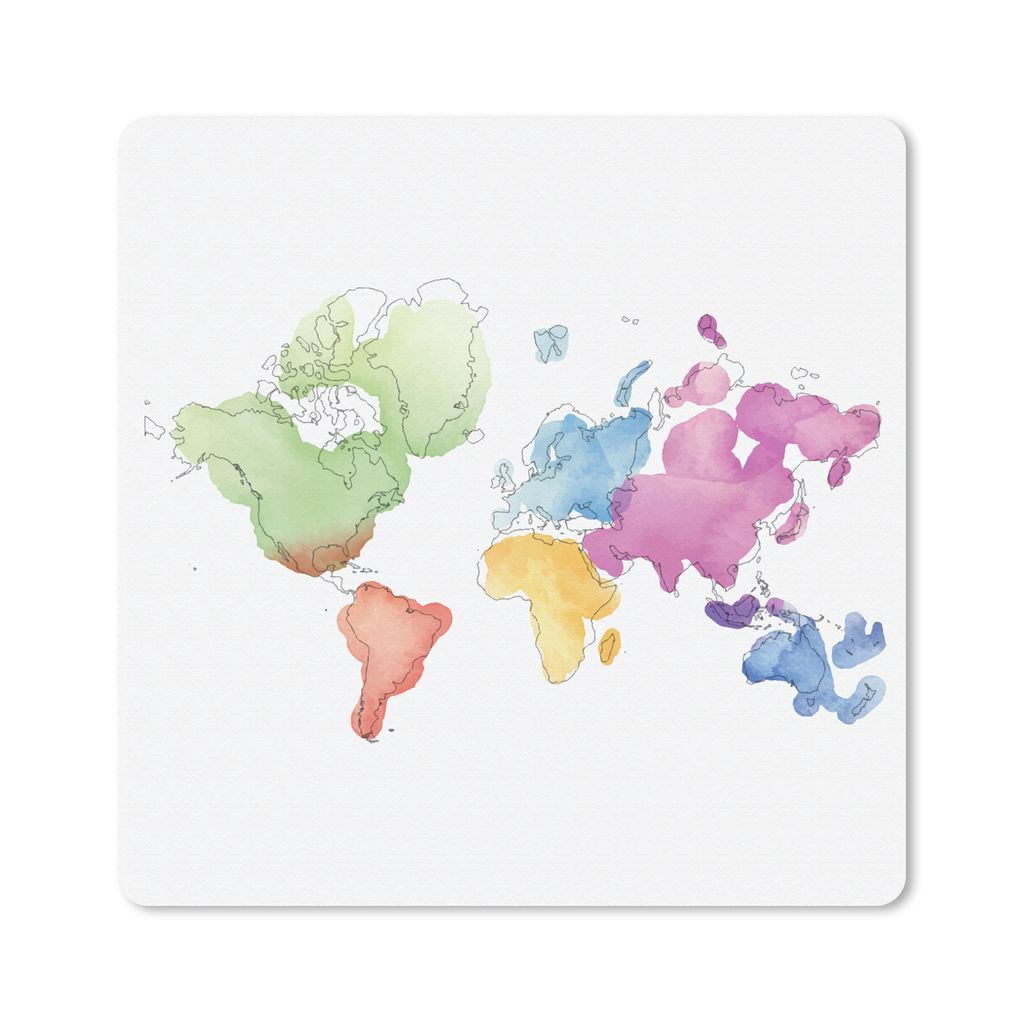 MuchoWow Mauspad Mousepad Moderne Weltkarte in Aquarell 20x20 cm - Mousepads - Maus Mat - Pad - Mausunterlage - Desk Mat - Bureauartikeln