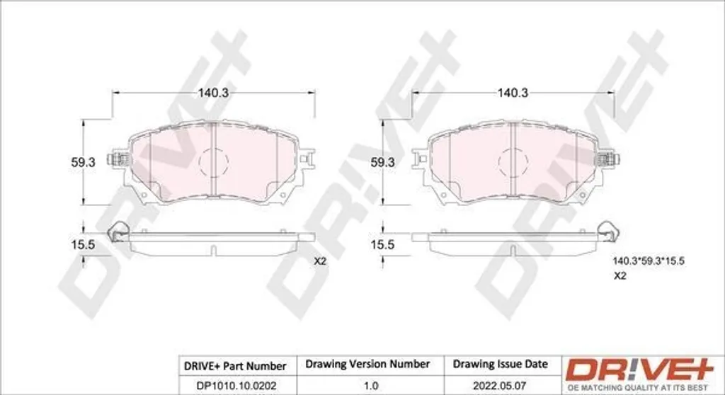 Plaquettes de frein avant Dr!ve+ DP1010.10.0202 pour Mazda 6 G4YA3328Z