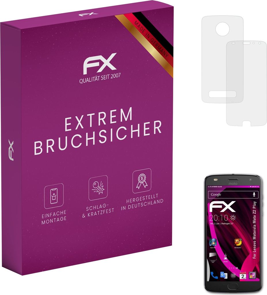 atFoliX FX-Hybrid-Glass Displayfolie kompatibel mit Lenovo Motorola Moto Z2 Play Glasfolie