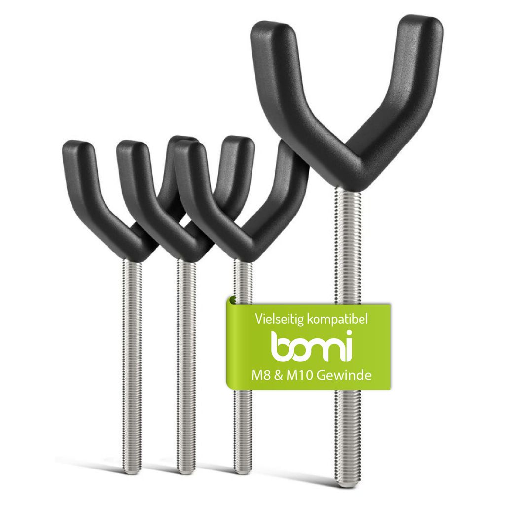 BOMI Kindersicherung für Türschutzgitter 4 Stück Adapter aus Metall am Treppengeländer ohne Bohren | Y-Adapter in Schwarz & M8 Gewinde