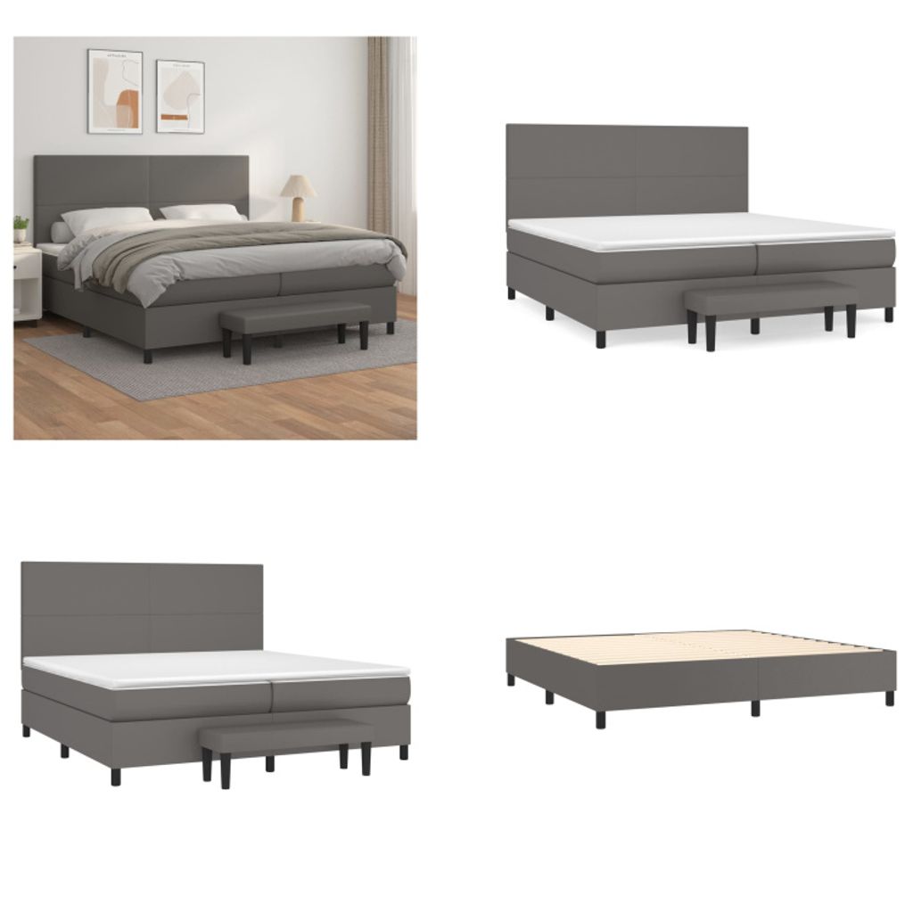 vidaXL Boxspringbett mit Matratze Grau 200x200 cm Kunstleder - Boxspringbett - Boxspringbetten - Bett - Schlafzimmermöbel