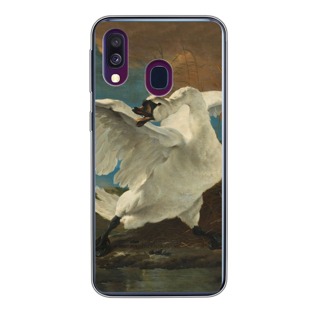 MuchoWow Handyhülle Schutzhülle Hülle für Samsung Galaxy A40 Der bedrohte Schwan - Gemälde von Jan Asselijn Silikon Softcase Handy Hülle - ...