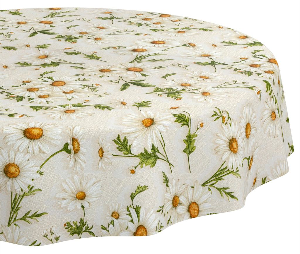Tischdecke 120x120cm Rund Braun abwaschbar Baumwolloptik Margeriten Braun wetterfest Schnittkante