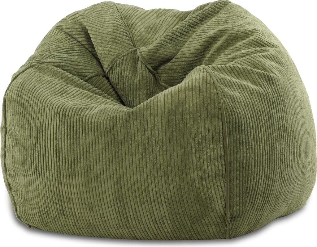 Ecopuf Sakwa, Sitzsack Cord mit Fußstütze, Sitzsack Sessel mit Füllung, Kinder, Grün Sz20
