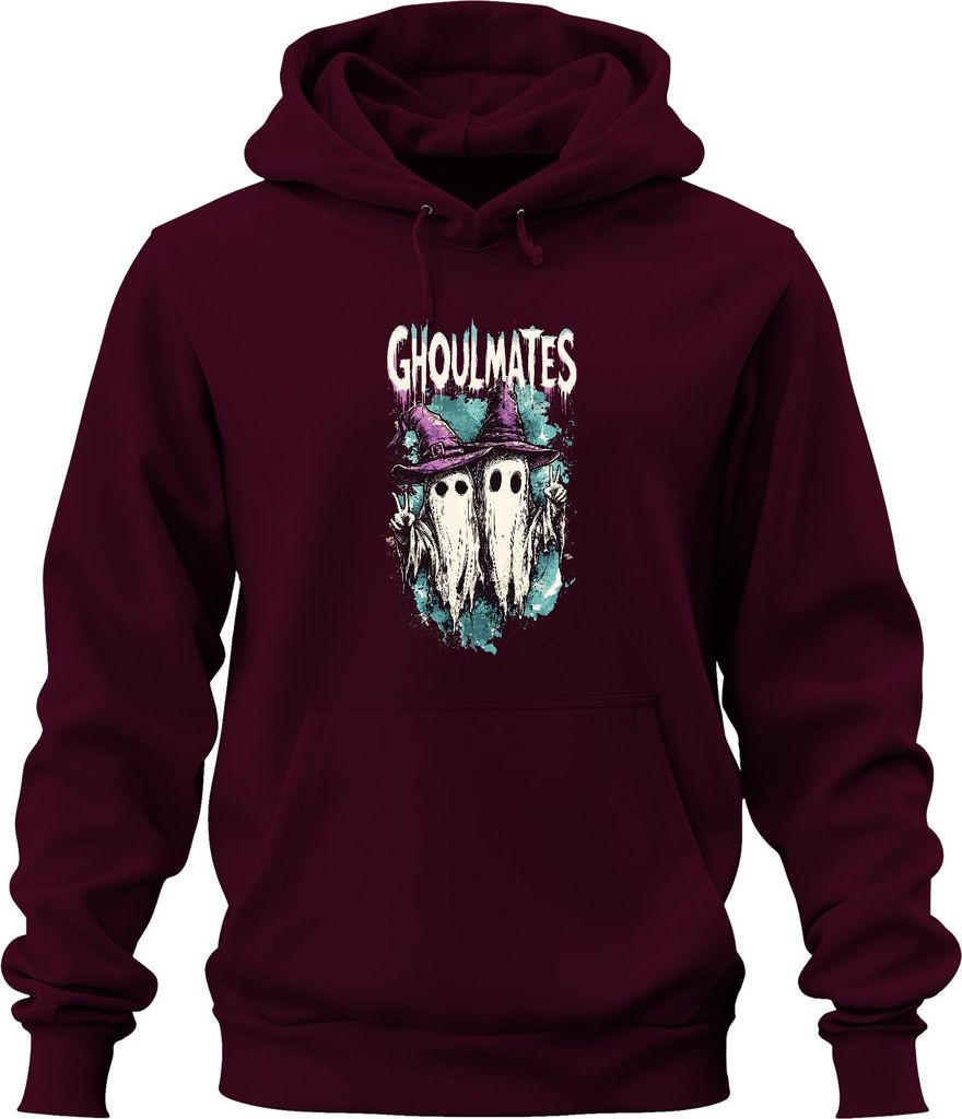 Ghoulmates Halloween Gespenster Geister Pärchen Hexenhut Vintage Uni Hoodie Kapuzenpullover, Burgundy, XL