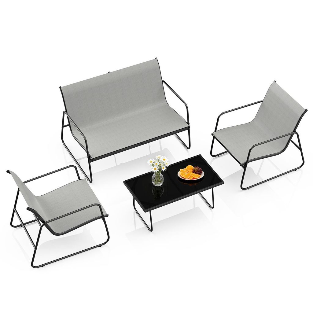 Gartenmöbel Set 4er, Balkonmöbel Set für 4 Personen mit 2 Stühlen & 1 Bank & 1 Tisch, Dunkelgrau Terrassenmöbel für Garten Balkon Terrasse