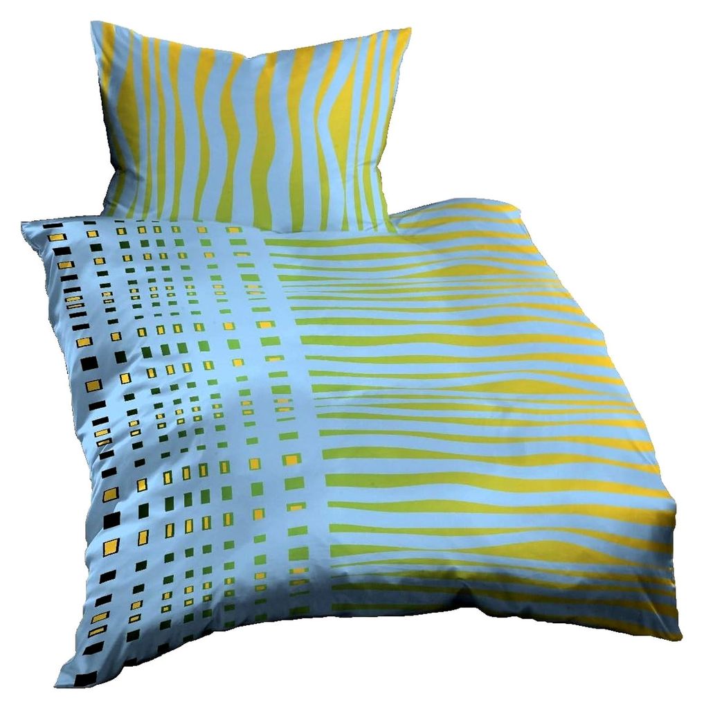 Bettwäsche 140x200 cm + 70x90 cm, Mikrofaser, Zebra-Streifen Blau Gelb Grün