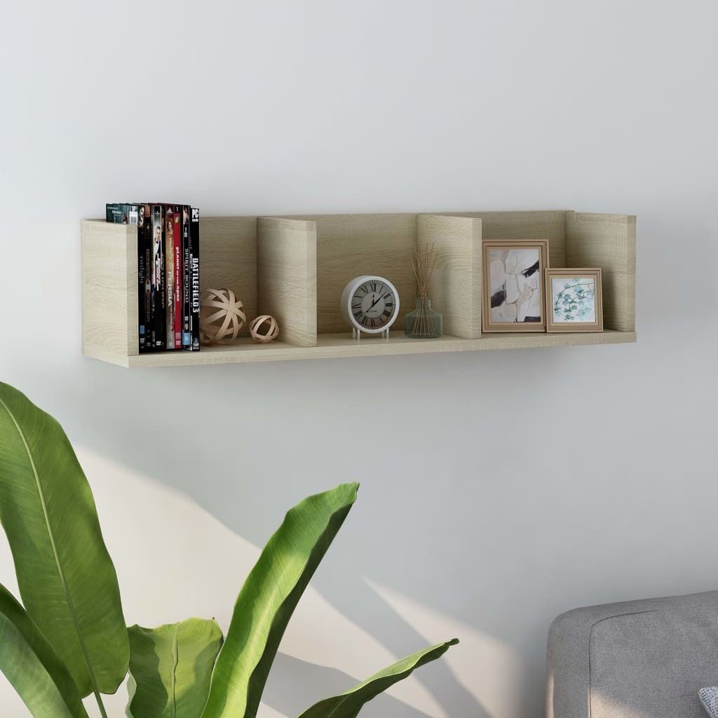 The Living Store CD-Wandregal Sonoma-Eiche 75x18x18 cm Holzwerkstoff