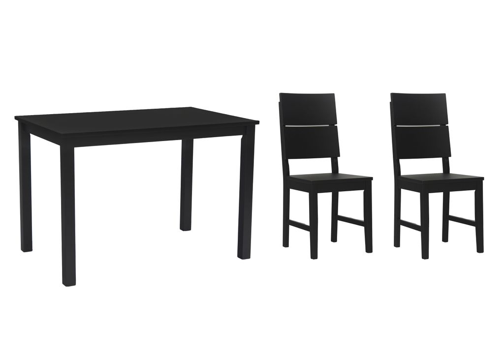 Woodroom Essgruppe Kota Hevea massiv schwarz lackiert 110x75x70 cm mit 2 Stühlen