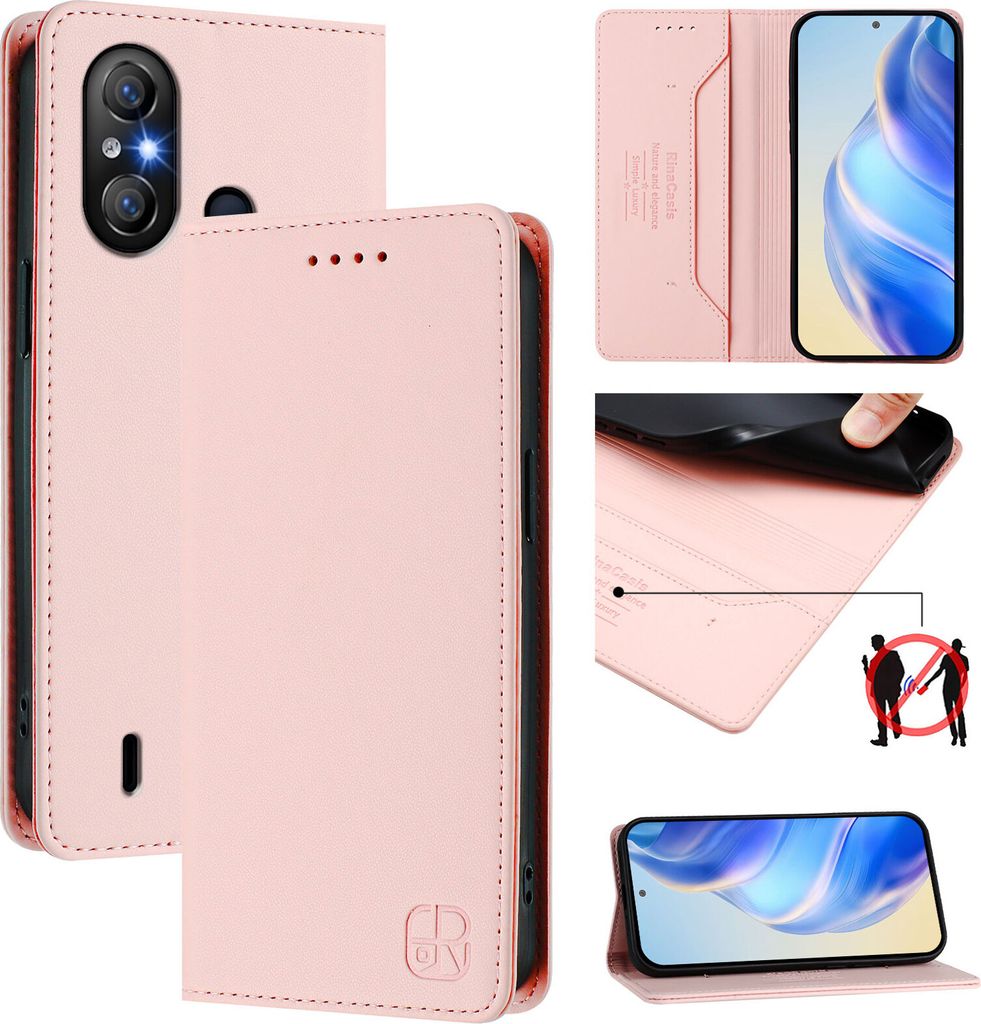 Lederhülle für Itel A58 Lite / A49 Play Hülle Flip Brieftasche Kartenfächern Ständer Schutzhülle Pink