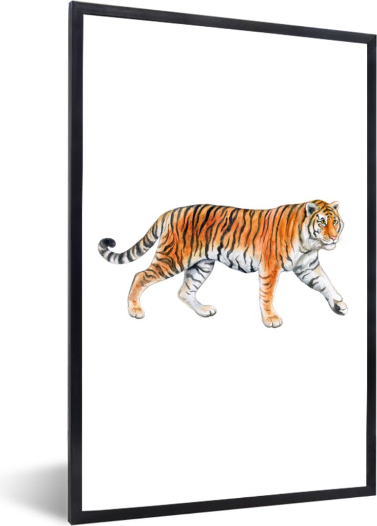 MuchoWow MuchoWow Gerahmtes Poster Tiger - Weiß - Orange 20x30 cm - Poster mit zchwarzem Bilderrahmen - Drucken - Bilder Poster im Rahmen