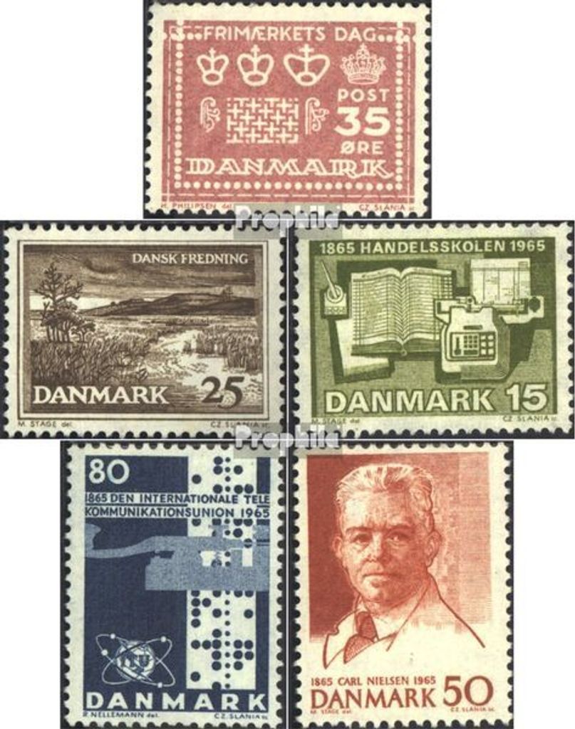Briefmarken Dänemark 1964 Mi 424x,425x,426x,431x,432x (kompl.Ausg.) normales Papier postfrisch Tag d. Briefmarke