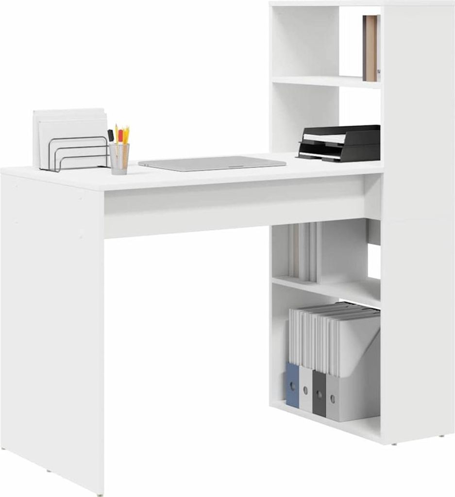 "im Sonderangebot"Schreibtisch/Büro-Möbel - CLORIS - Computertisch moderner - mit Regal Weiß 113 x 54 x 120 cm Holzwerkstoff - DEMöbel9979845
