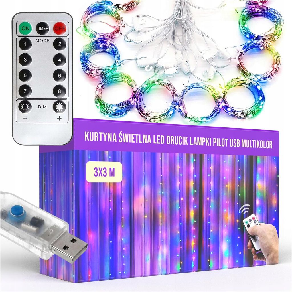 LED-Lichterkette, Weihnachtsgirlande, 3x3, 300 LEDs, für den Innenbereich, mehrfarbig