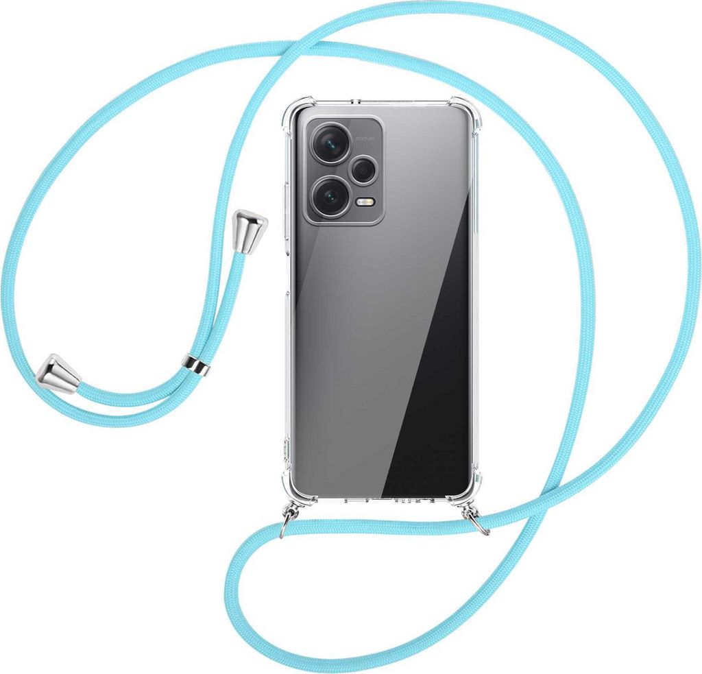 Handykette Backcover-Schutzhülle mit Band (Metall silberfarben) für Xiaomi Redmi Note 12 Pro Plus - himmelblau