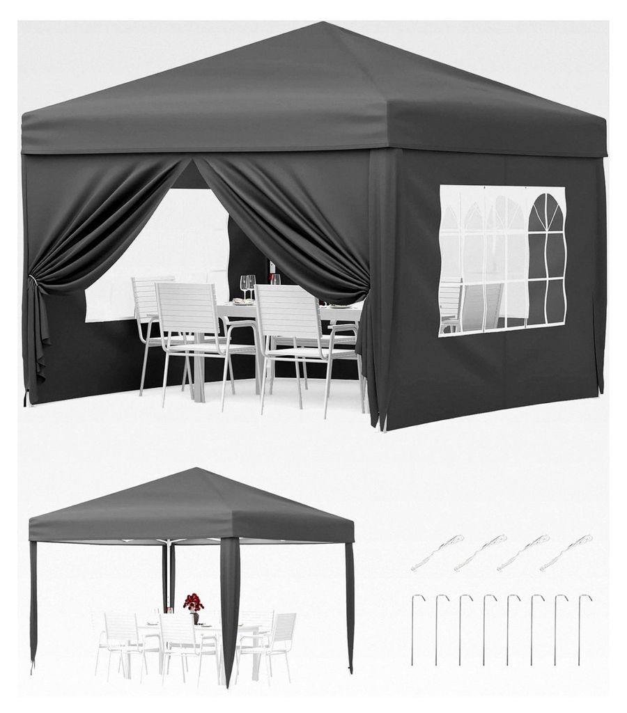 Faltpavillon 3x3 m wasserdicht mit 4 Seitenwänden – Faltbarer Pavillon aus 420D Oxford, UV-Schutz 50+, 3-fach höhenverstellbar, Partyzelt mit T...