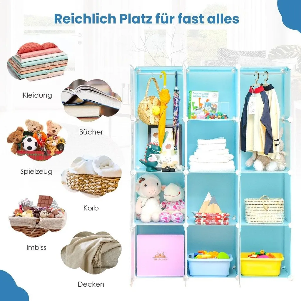 Meuble de rangement bleu pour chambre d'enfant, armoire 12 cubes modulables - 3