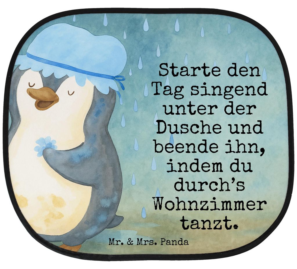Mr. & Mrs. Panda Sonnenblende Auto Pinguin Duschen Design - Weiß - Geschenk, Singen, Dusche, Sonnenschutz für, blendschutz, Pinguine, Baden, Auto...