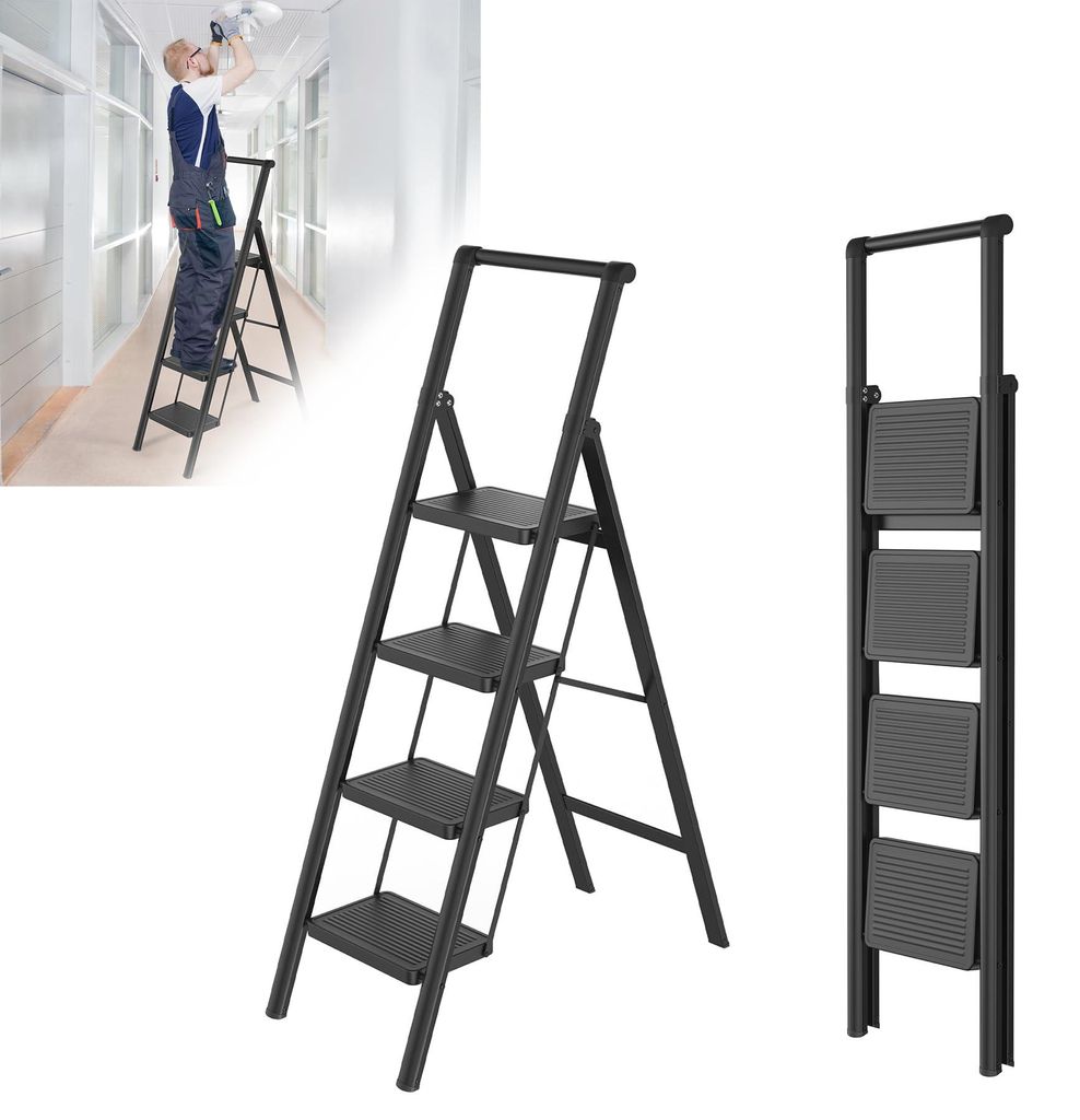 ROSEJANE Klappbare Trittleiter 4 Stufen mit Handlauf, Produktbild 