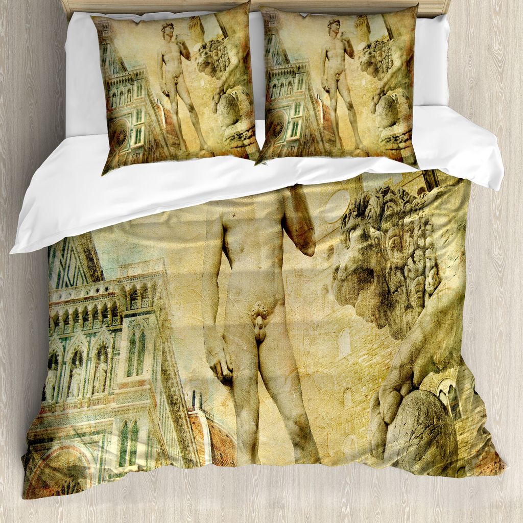ABAKUHAUS Italien Bettbezug, Florenz Collage, Milbensicher Allergiker geeignet mit Kissenbezügen, 155 cm x 220 cm - 80 x 80 cm, Blasses Orange Min...