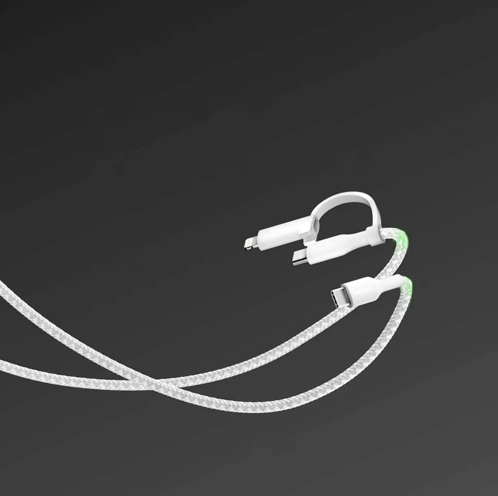 Câble Belkin BoostCharge Pro USB-C vers Lightning et USB-C Blanc 1,5m - 12