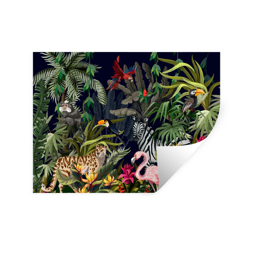 MuchoWow Wandtattoo Wandsticker Wandaufkleber Dschungeltiere - Natur - Jungen - Mädchen - Flamingo - Zebra 40x30 cm Selbstklebend und Reposition...