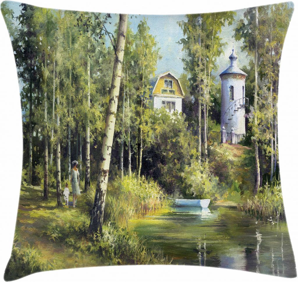 ABAKUHAUS Natur Kissenbezug, Altes Haus im Wald, Waschbar mit Reißverschluss Kissenhülle mit Farbfesten Klaren Farben Beidseitiger Druck, 40 x 40...