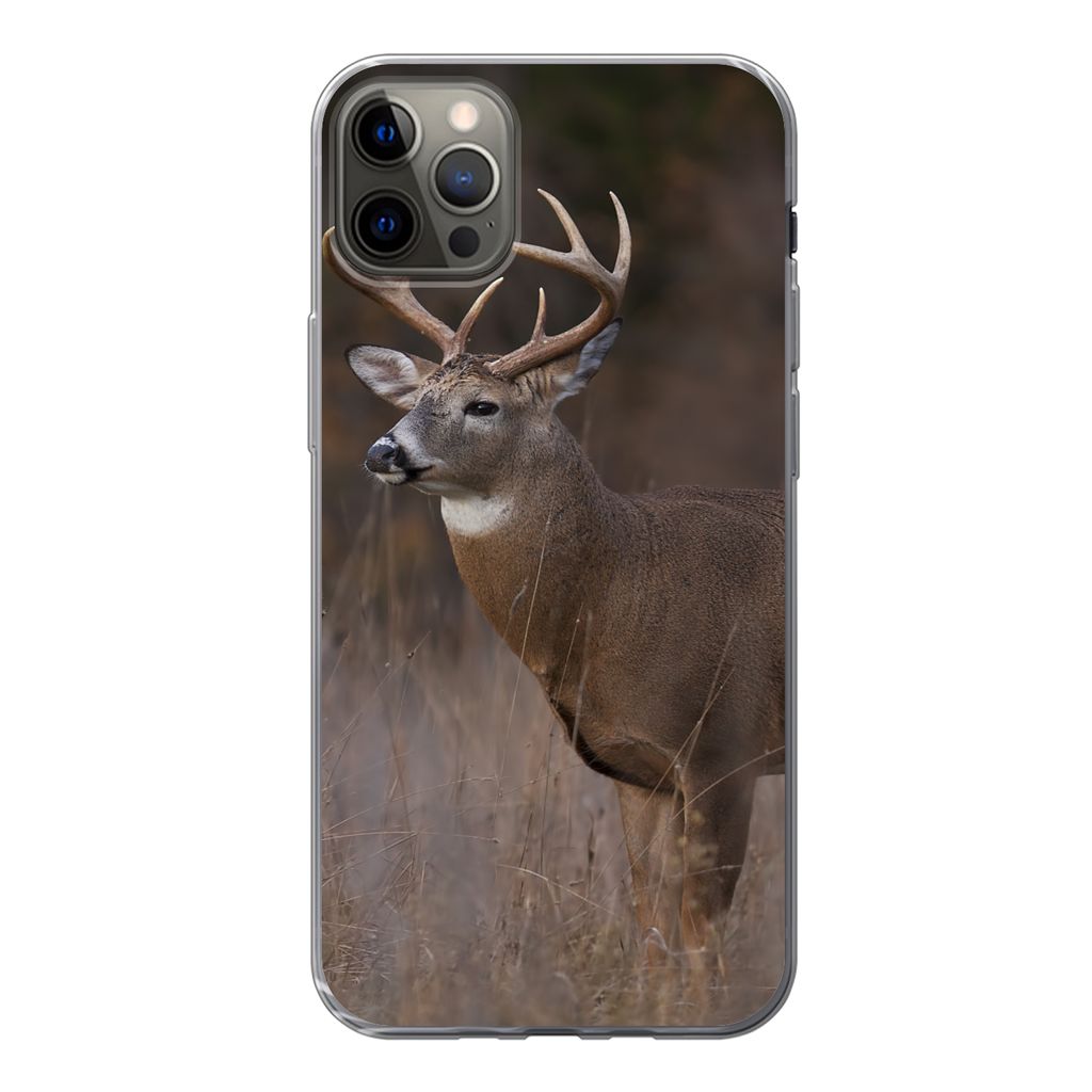 MuchoWow Handyhülle Schutzhülle Hülle für iPhone 12 Pro Max Herbst - Hirsche - Gras - Natur - Tiere Silikon Softcase Handy Hülle - Hartschale